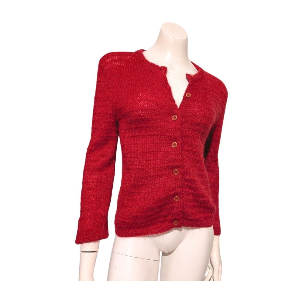 Vintage Womens Jane Irwill Mohair 50s Button Front Red Cardigan Sweater XS/S